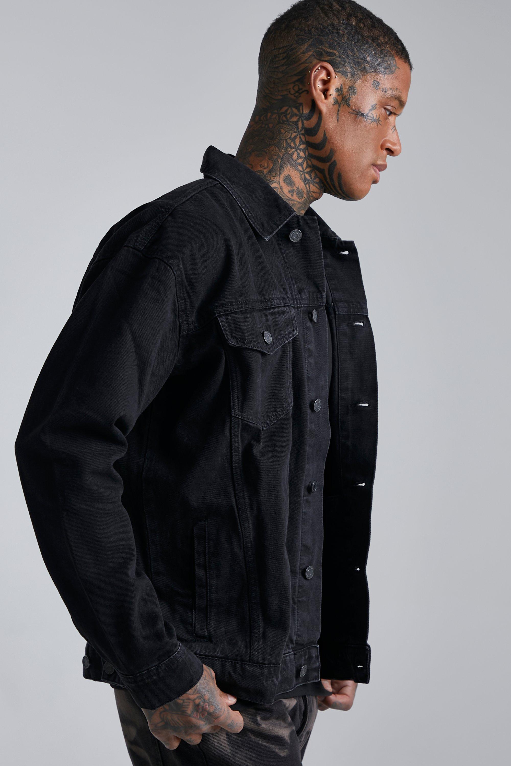 Mens oversized black denim cheap jacket